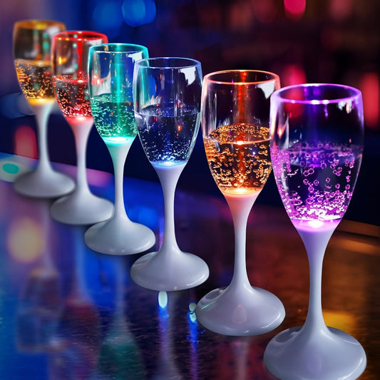 LED Light-Up Plastic Champagne Flutes, 6-Piece Set or Single Red Flute