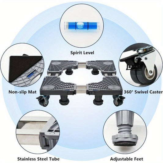 Adjustable Appliance Mobile Base with 4 Locking Wheels and Support Feet - Gray