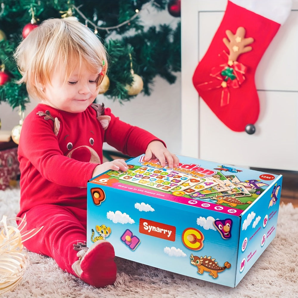 Wooden Toddler Puzzle Set with Storage Rack, Two Theme Options