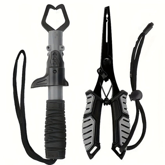 Fishing Pliers & Fish Gripper Set, Stainless Steel 2-Piece Combo with Line Cutter