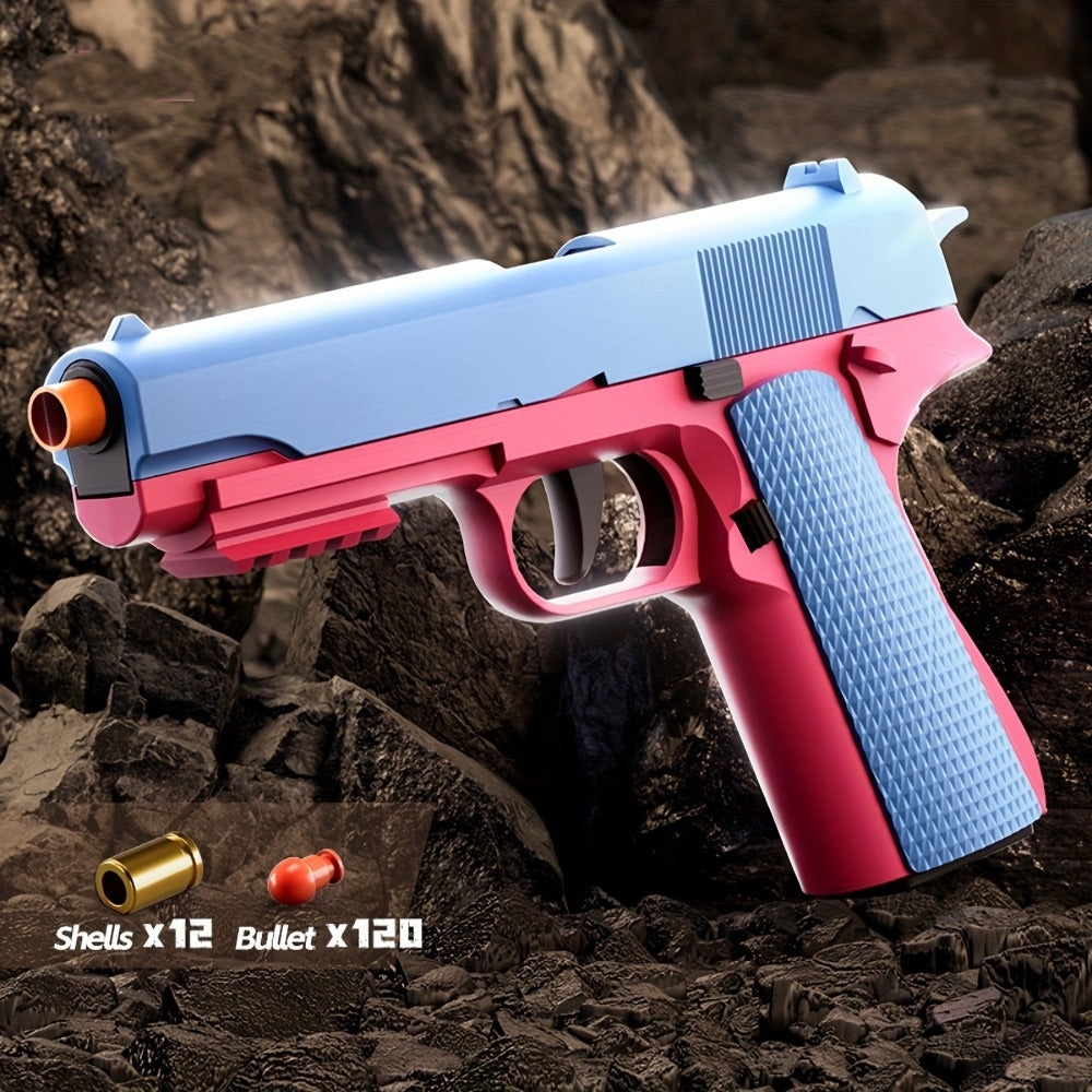 Soft Bullet Toy Gun Pistol with 120 Bullets 12 Shells & 2 Magazines – Hollow Hanging Foam Blaster for Kids Boys Girls Ages 6+, Outdoor Shooting Game Birthday Halloween Christmas Gift Pink or Khaki