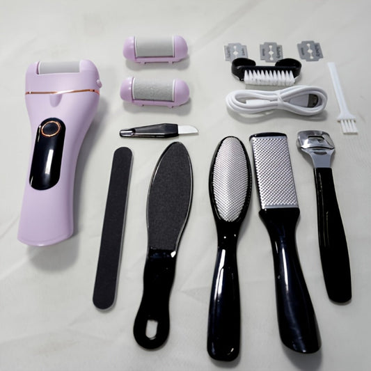 Electric Foot Callus Remover Kit with 3 Roller Heads, 2 Speeds, Rechargeable