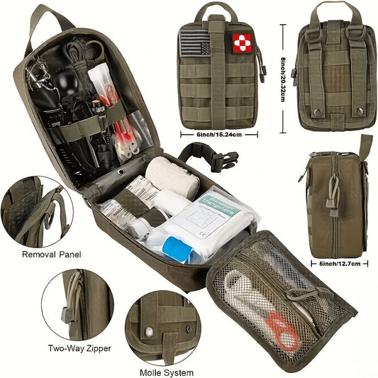 Survival and First Aid Kit, 217 Pieces with MOLLE Bag for Camping and Preparedness