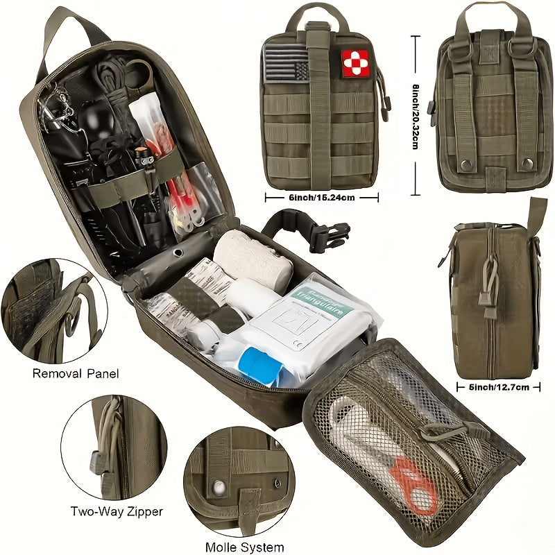 258-Piece Outdoor Survival Kit with Igniter Compass Multi-Tool Professional Camping Gear for Men Hiking Hunting Emergency Khaki Army Green Red Beige Camo