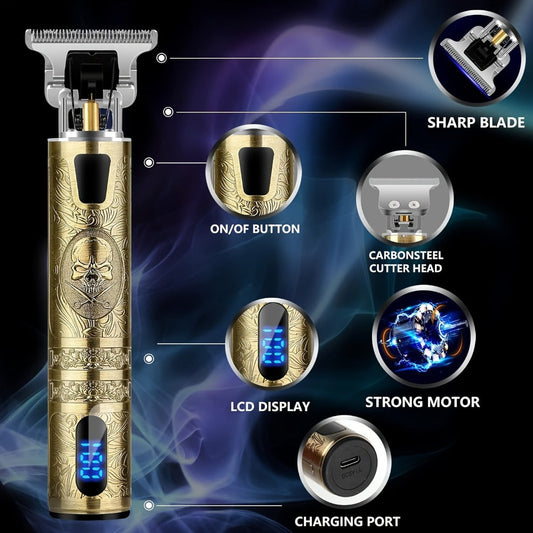 Cordless T-Blade Hair Clipper with LCD Display and USB Charging, Bronze