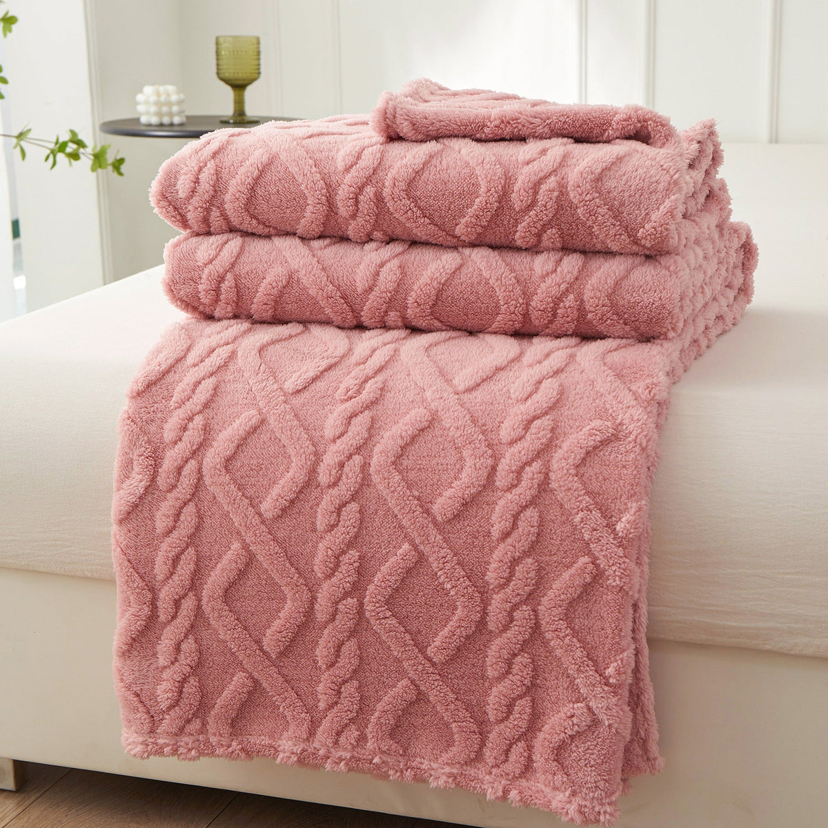 3D Plush Dense Weave Fleece Blanket – Ultra-Soft Warm Throw for Bed, Couch, Travel & Outdoor, Air-Conditioning Friendly, 3 Colors, 2 Sizes