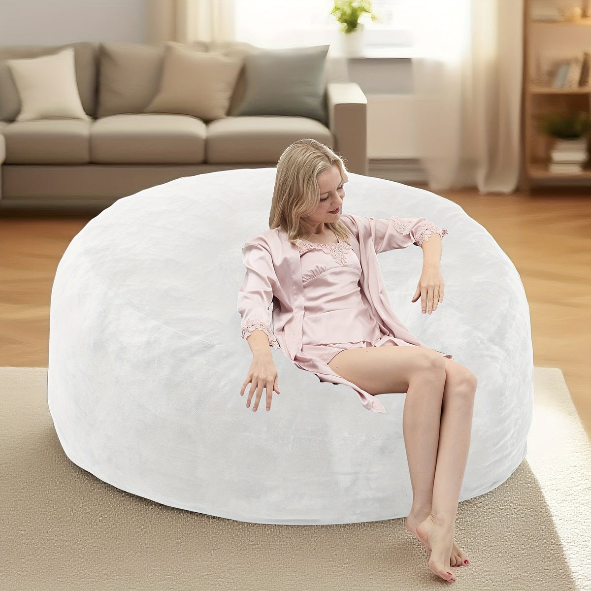 Bean Bag Chair shown in the White, 3FT(36"D x 36"W x 28"H) option