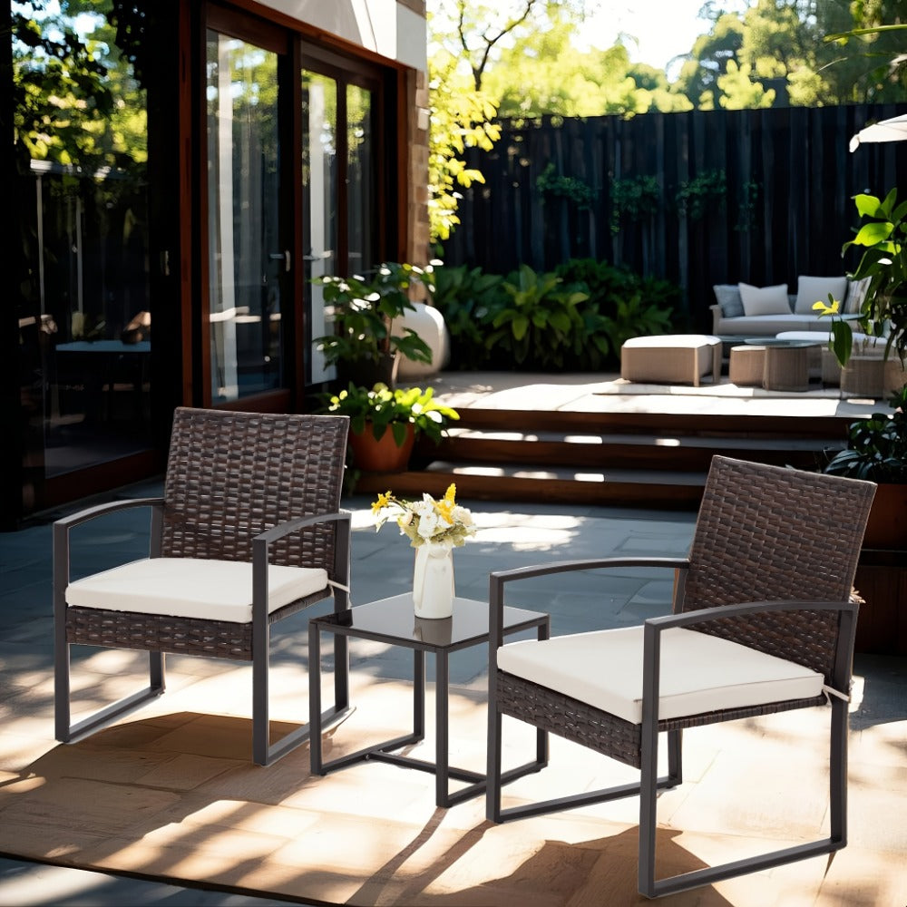 3-Piece Wicker Outdoor Bistro Set with Multiple Color Options for Patio detail image - detail view 4