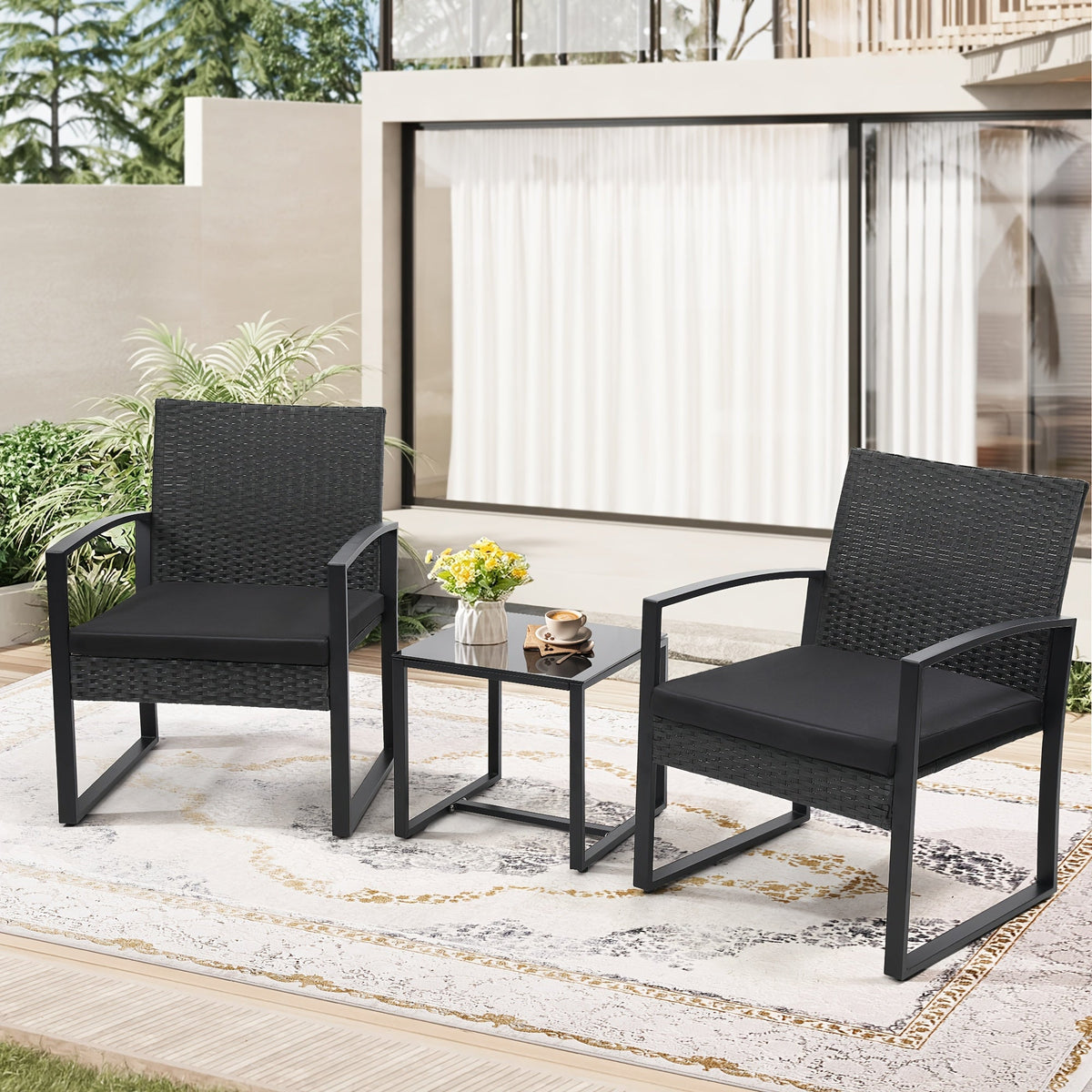 Outdoor Bistro Set shown in the Black rattan black mat option