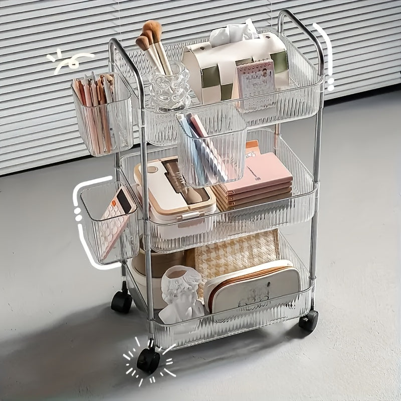 Rolling Storage Carts and Utility Carts shown in the 3 Layers + 4 Hanging Baskets option