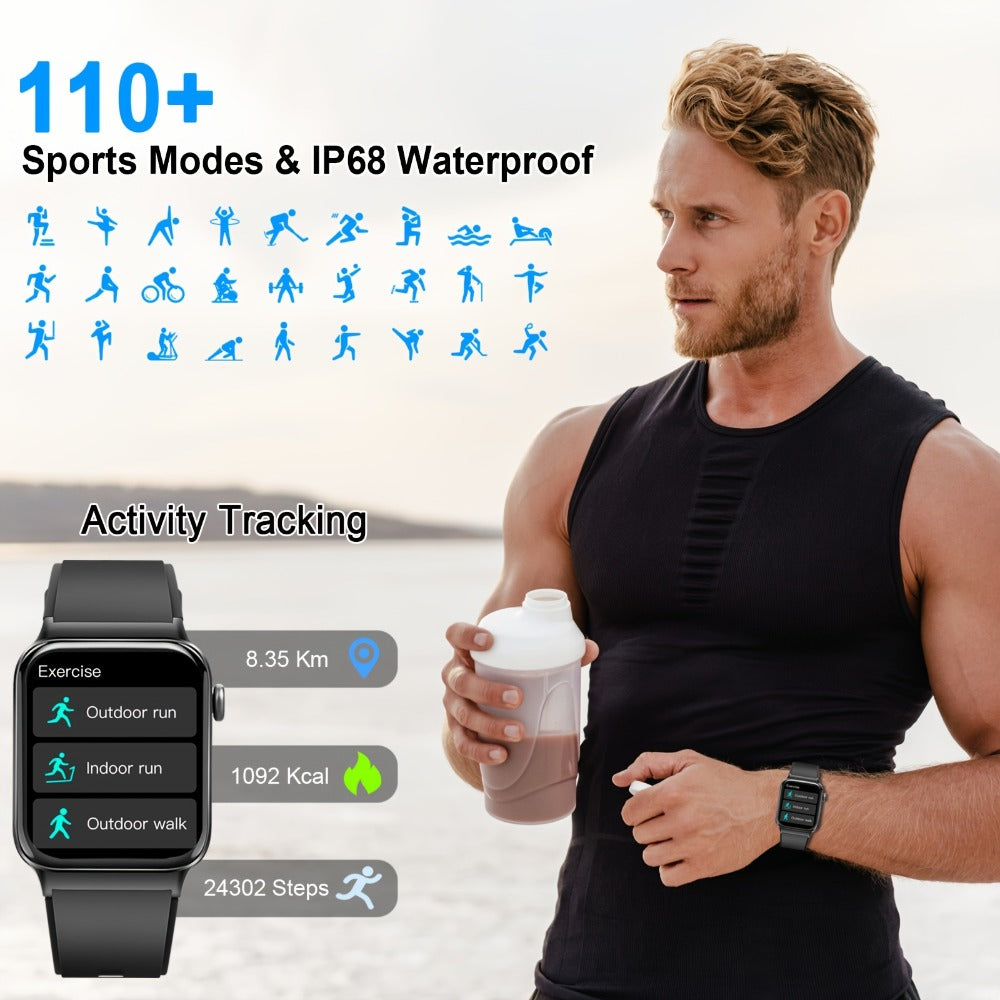 1.69 Inch Big Screen Smartwatch 100 Sport Modes Sleep Monitor Heart Rate Pedometer Fitness Tracker Compatible with Android iOS Unisex Men Women 7 Colors Off White Grey Black Pink Dark Blue Azure Purple
