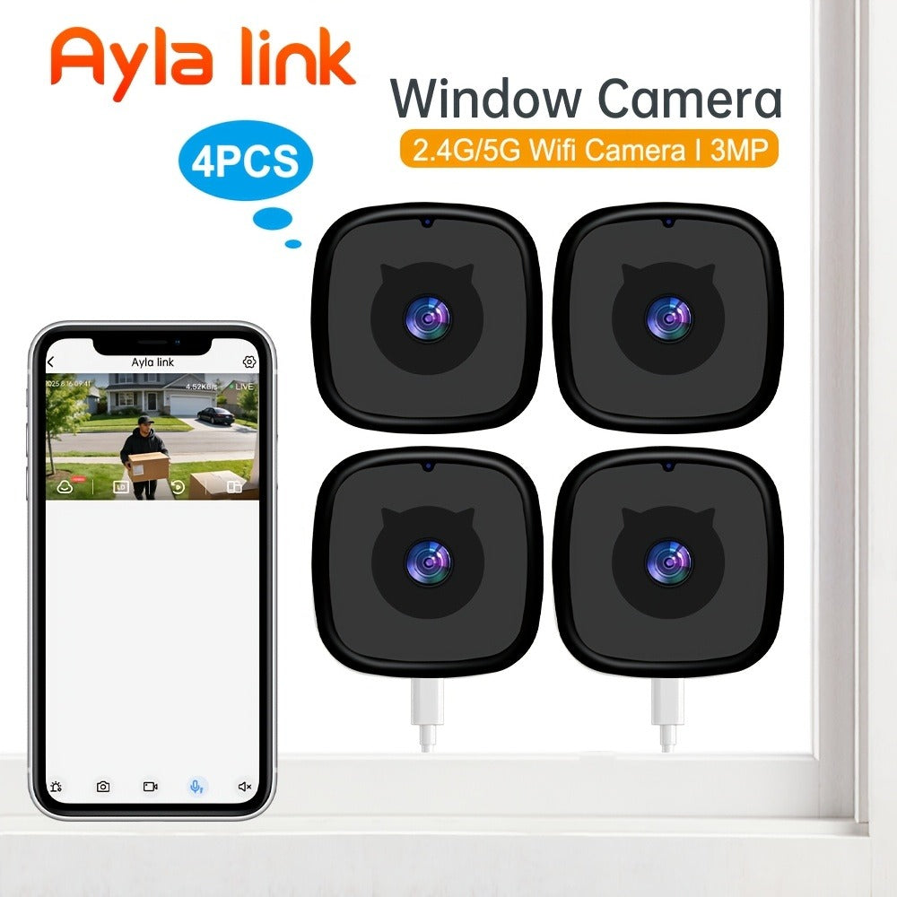 3MP FHD Window Security Camera with AI Motion Detection & Full-Color Night Vision – Dual Band 2.4G/5GHz WiFi, Wide Angle, App Control, 1/2/4 Pack for Home Office Surveillance