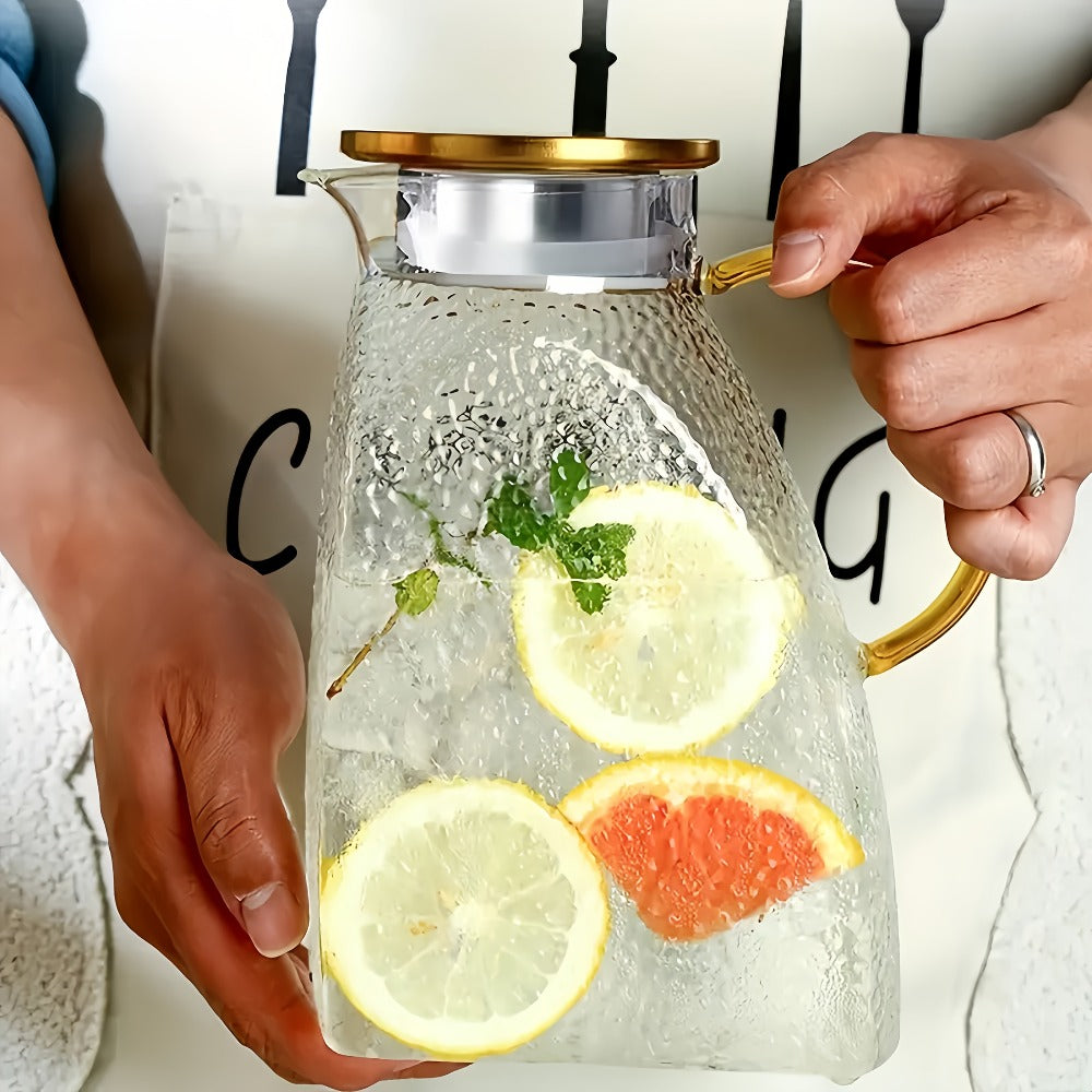 Glass Water Bottle Kettle Set – Heat-Resistant Large Capacity Fridge Door Storage with Cleaning Brush & Long Spoon – Perfect for Iced Tea, Cold Brew Coffee, Juice & Infused Water