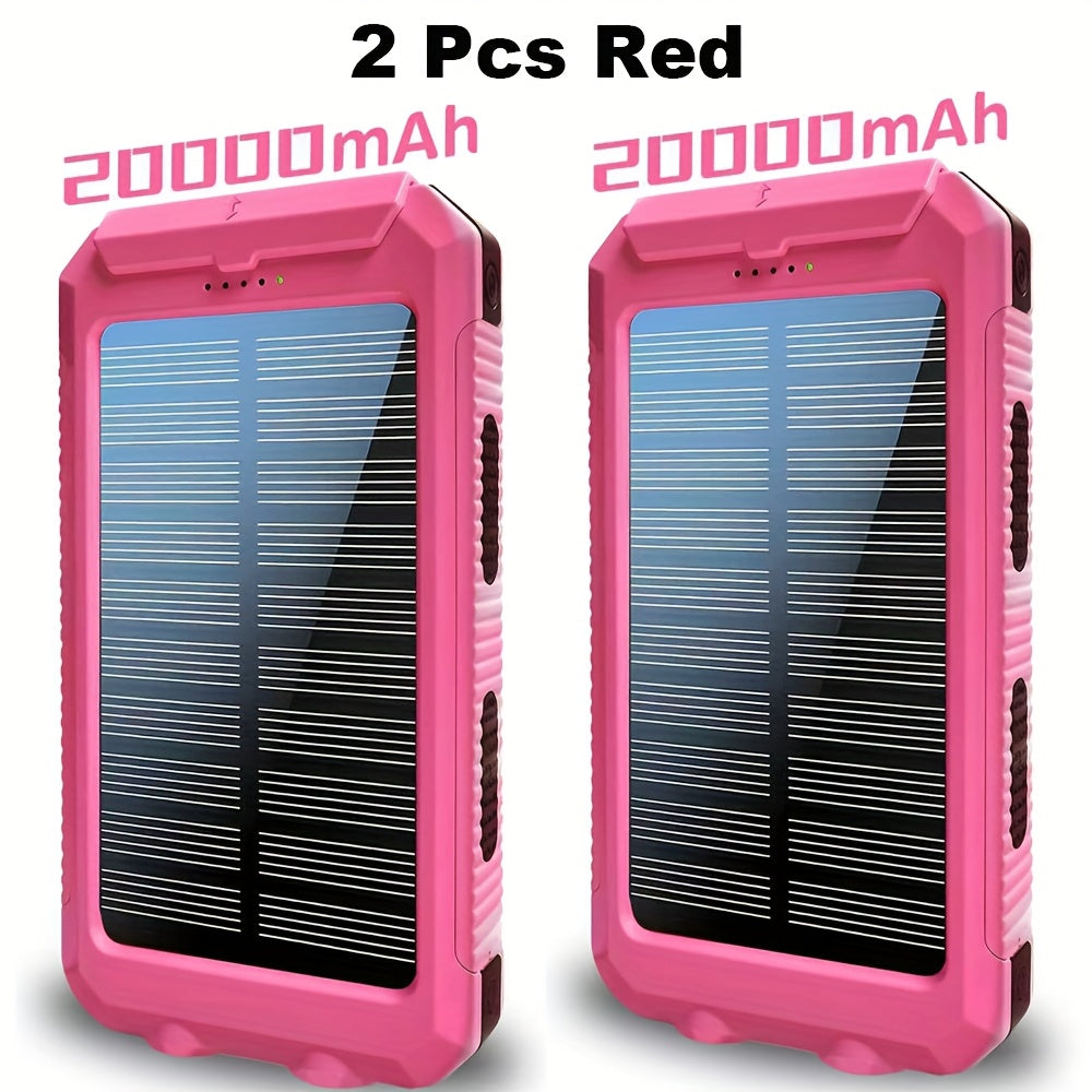2-Pack Solar Power Bank 20000mAh 40000mAh Portable Dual USB Fast Charging with Built-In LED Flashlight - Emergency Solar Charger for Hiking Camping Outdoor Survival, Compatible with iPhone Android Samsung