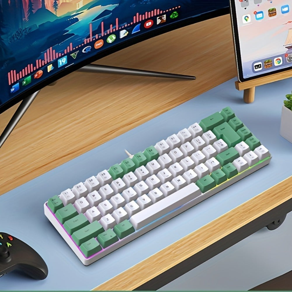 RGB Gaming Keyboard 68 Key Wired Mechanical Feel with RGB Backlight Film Switch Keycap Detachable Cable Compact TKL Layout for Gaming Office PC – 61/68 Key Multi-Color Options (K701)