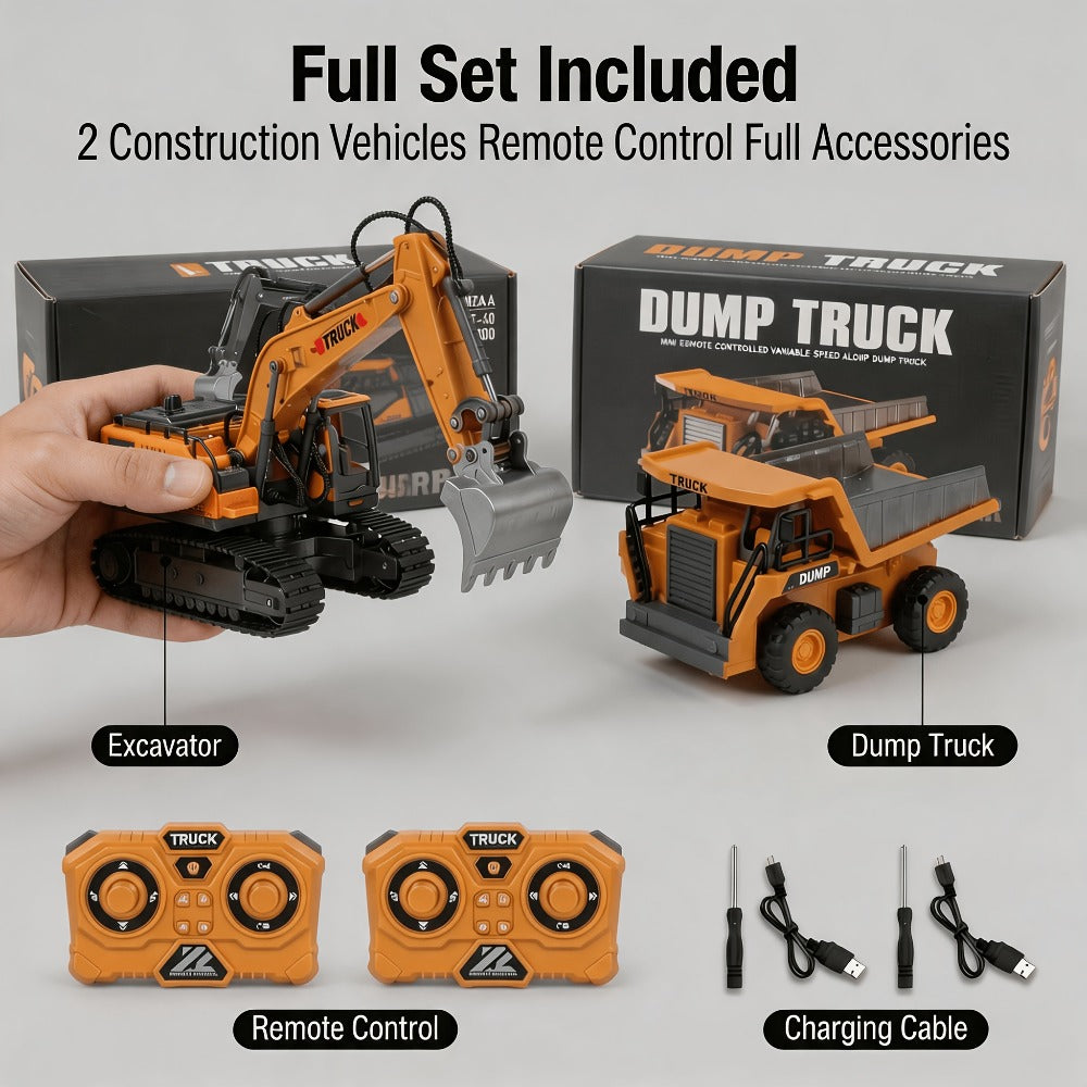 11-Channel RC Construction Vehicle Set, 2-in-1 to 4-in-1 Options