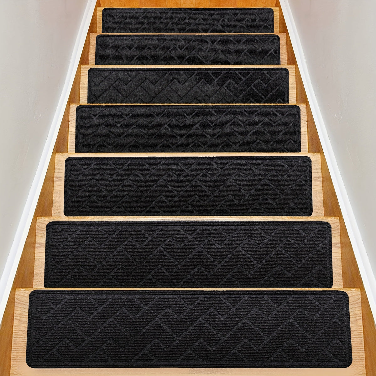 Non-Slip Stair Treads 15pcs 8"x30" Self-Adhesive Carpet Pads for Wooden Steps – Washable Polyester Indoor Stair Mats for Safety, Anti-Slip Step Covers in Multiple Colors