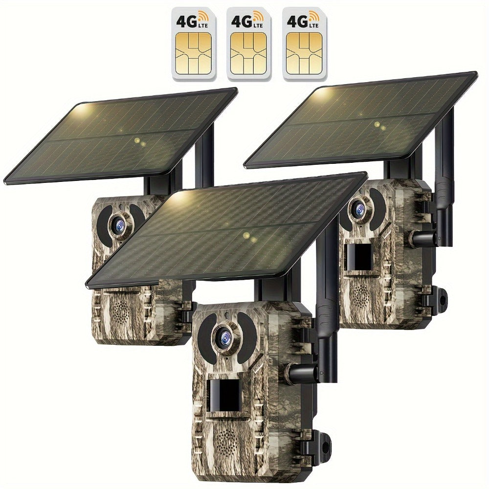 4G LTE Cellular Trail Camera Solar Powered with Night Vision & HD Live View – Built-in SIM Card, 0.2s Trigger Speed, IP65 Waterproof, No WiFi Needed, Hunting & Wildlife Camera