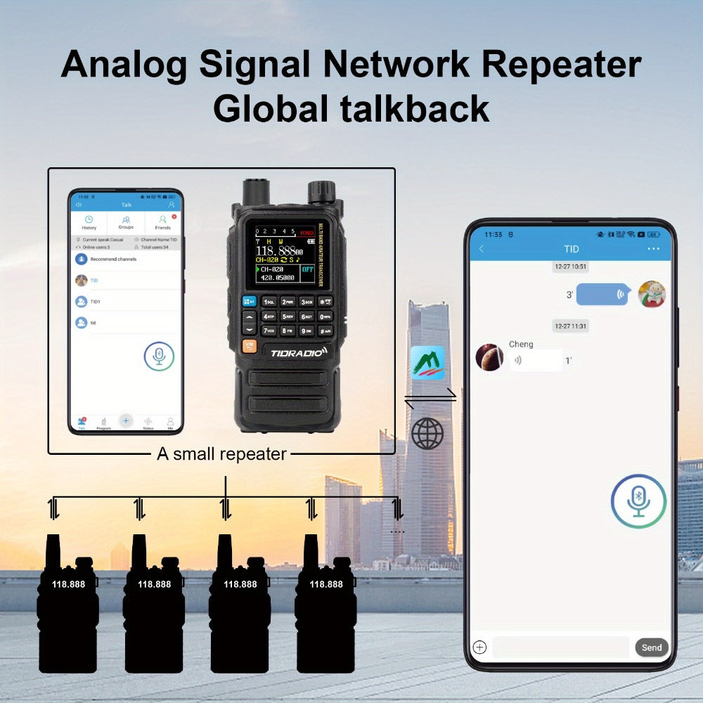 Tidradio H3 Plus Ham Radio Multi-Band Two-Way Radio, AM/FM Reception, Wireless Headset Compatible, Global Intercom via App, Long Range Walkie Talkie for Camping Emergency Outdoor Communication