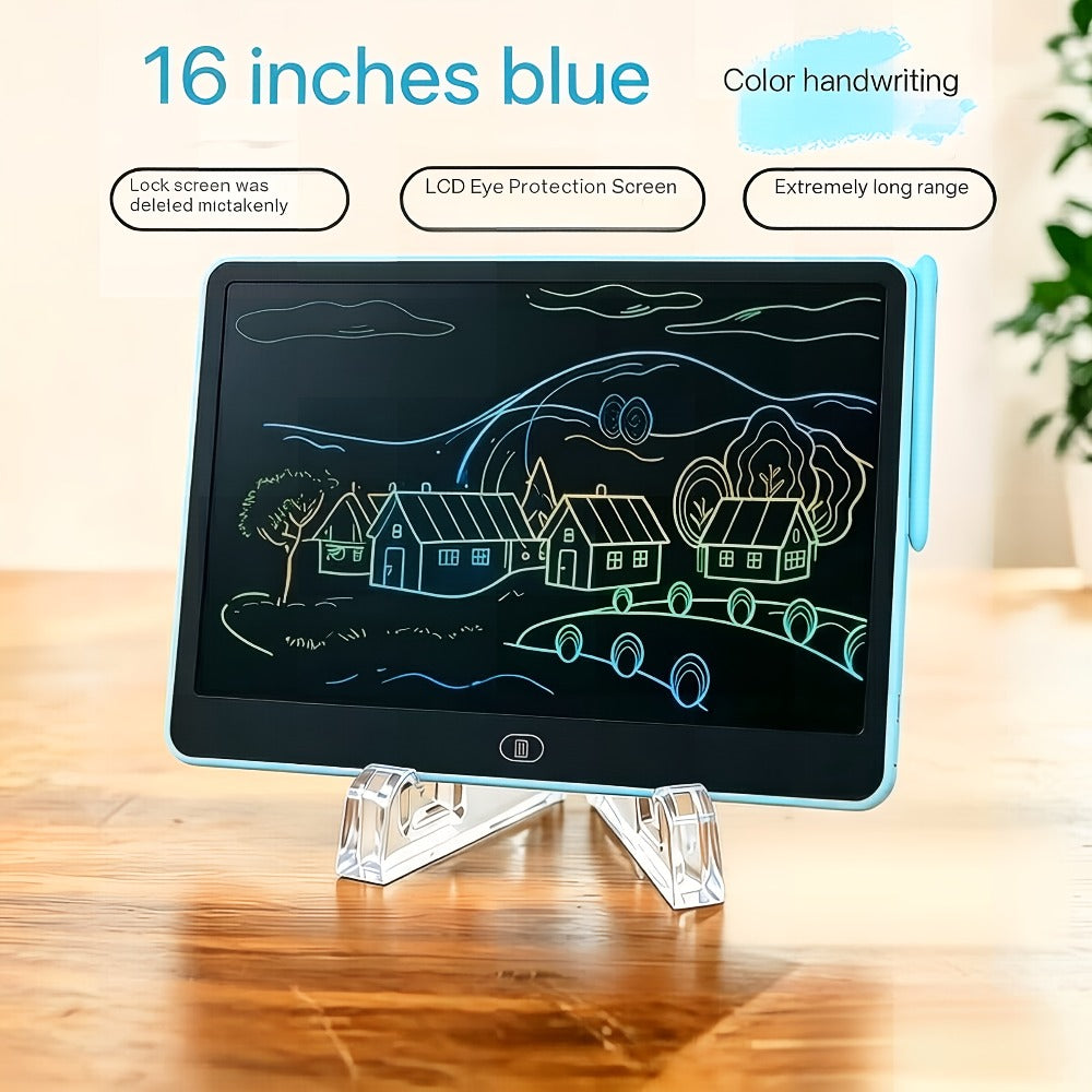 LCD Doodle Board 16 Inch with Stand – Flexible Screen Eye Protection, Portable Educational Drawing Toy for Kids & Adults, Home School Office Travel, White Pink Sky Blue