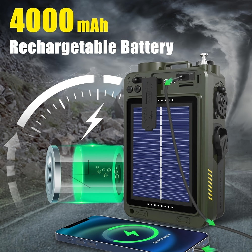 Digital Shortwave Emergency Radio 4000mAh Solar Hand Crank, AM/FM/SW/NOAA Weather Alert, 5W Speaker, SOS Alarm, LED Flashlight, SD Card & USB MP3 Player, Winter Storm Survival Gear for Home & Outdoor