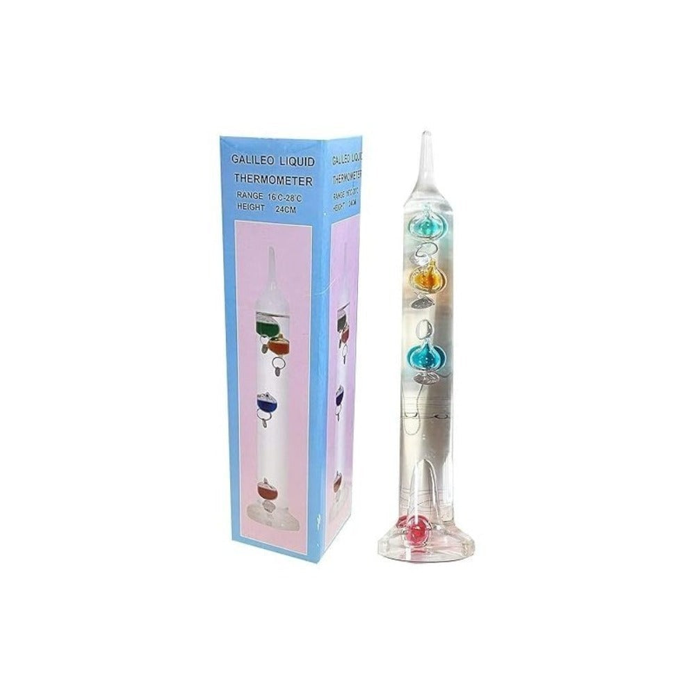 Galileo Thermometer Glass Multicolor Floating Spheres 9.5 Inch Decorative Temperature Display 16°C-28°C for Home Office Desk Science Decor Gift