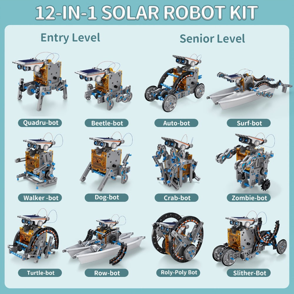 12-in-1 Solar Robot Kit for Kids Ages 8-13 – Build Your Own Solar Powered Robot, STEM Engineering Building Toy, Educational Science Experiment Gift for Boys Girls 8 9 10 11 12 13, No Batteries Needed