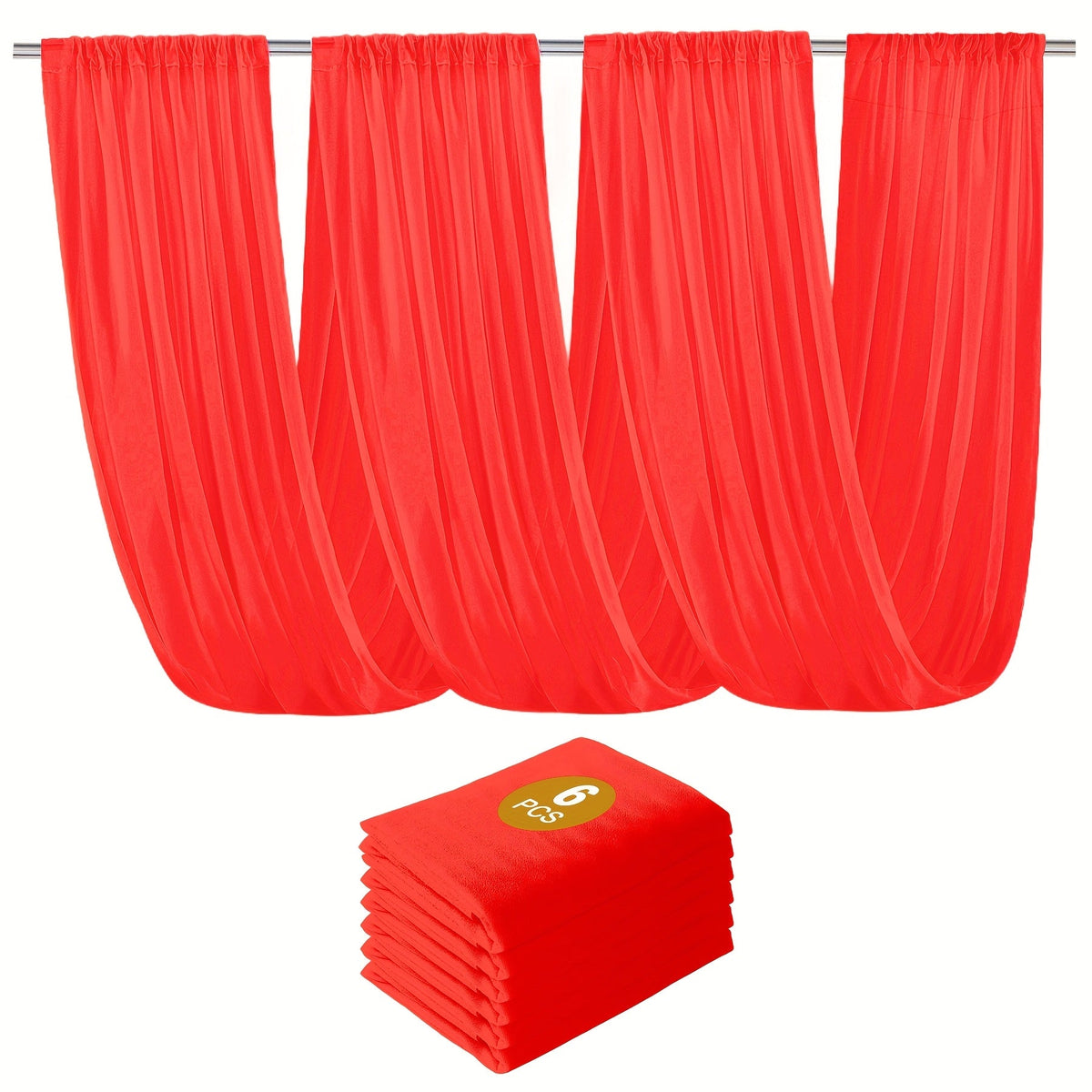 6-Pack Chiffon Ceiling Drapes for Wedding 63x118in - Sheer Polyester Backdrop Curtains with Rod Pockets for Wedding Arch, Party Stage, Photography, Ceremony & Event Decoration Swag