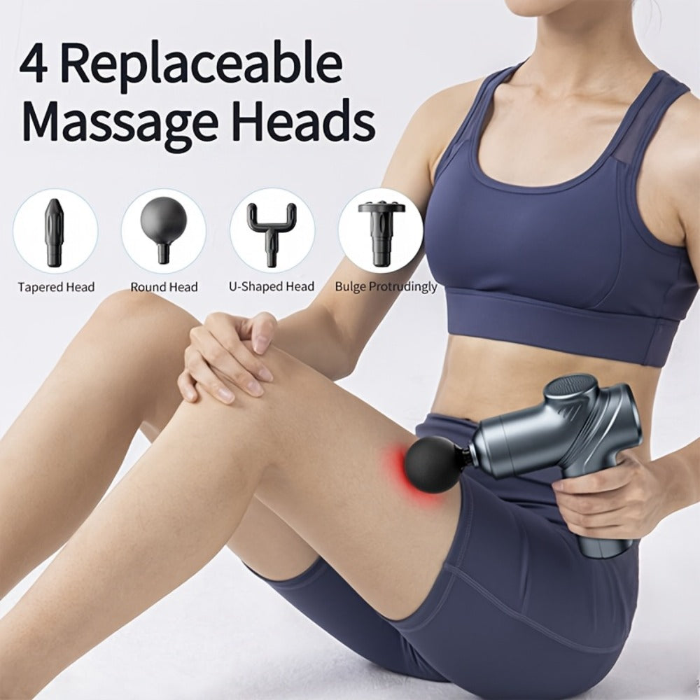 Portable Percussion Massage Gun – Ultra-Quiet Motor, 4 Massage Heads & 6 Adjustable Speeds | Handheld Deep Tissue Massager for Muscle Relaxation, Post-Workout Recovery & Full-Body Relief