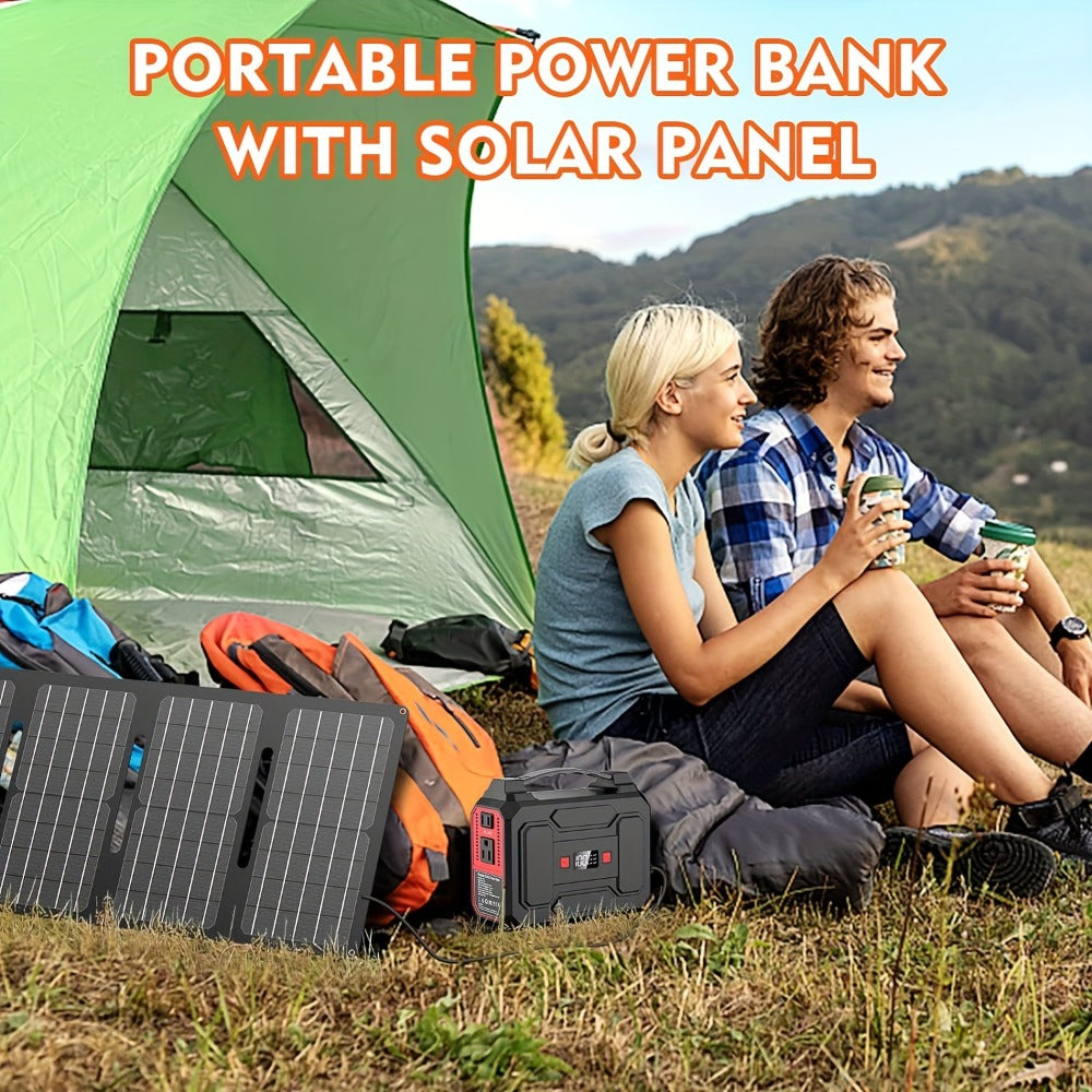 100W 146Wh Portable Power Station Solar Generator with 40W Foldable Solar Panel, 146Wh Backup Battery for Camping Hiking RV Emergency, AC DC USB USB-C Output, LED Flashlight, Fast US Shipping