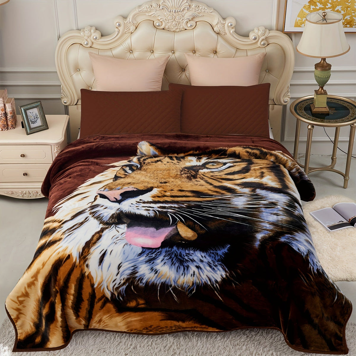 Reversible Plush Blanket 2-Ply 520GSM Milk Velvet - Soft Warm Queen King Size Blanket with Vibrant Animal & Floral Designs, All-Season Bed Couch Throw