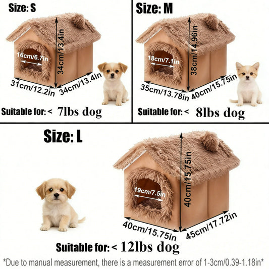 Plush Indoor Dog House with Removable Pad, Semi-Enclosed Cave Bed, Brown L