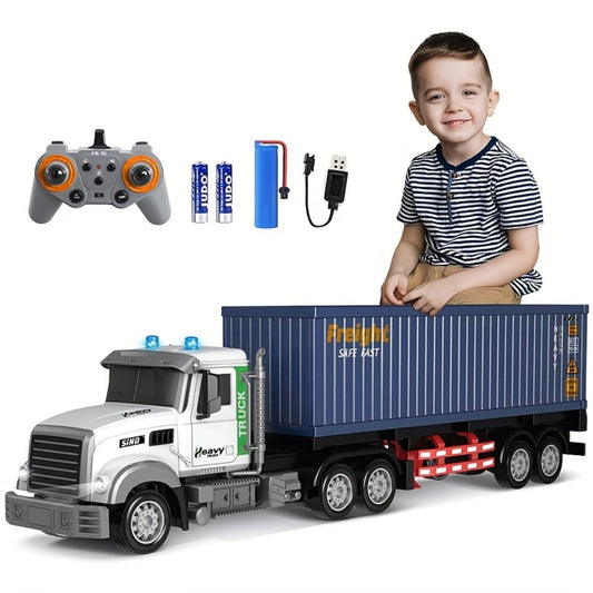 RC Semi Truck, 1:24 Scale 23.6-Inch Remote Control Container Truck with 2.4G & USB Charging