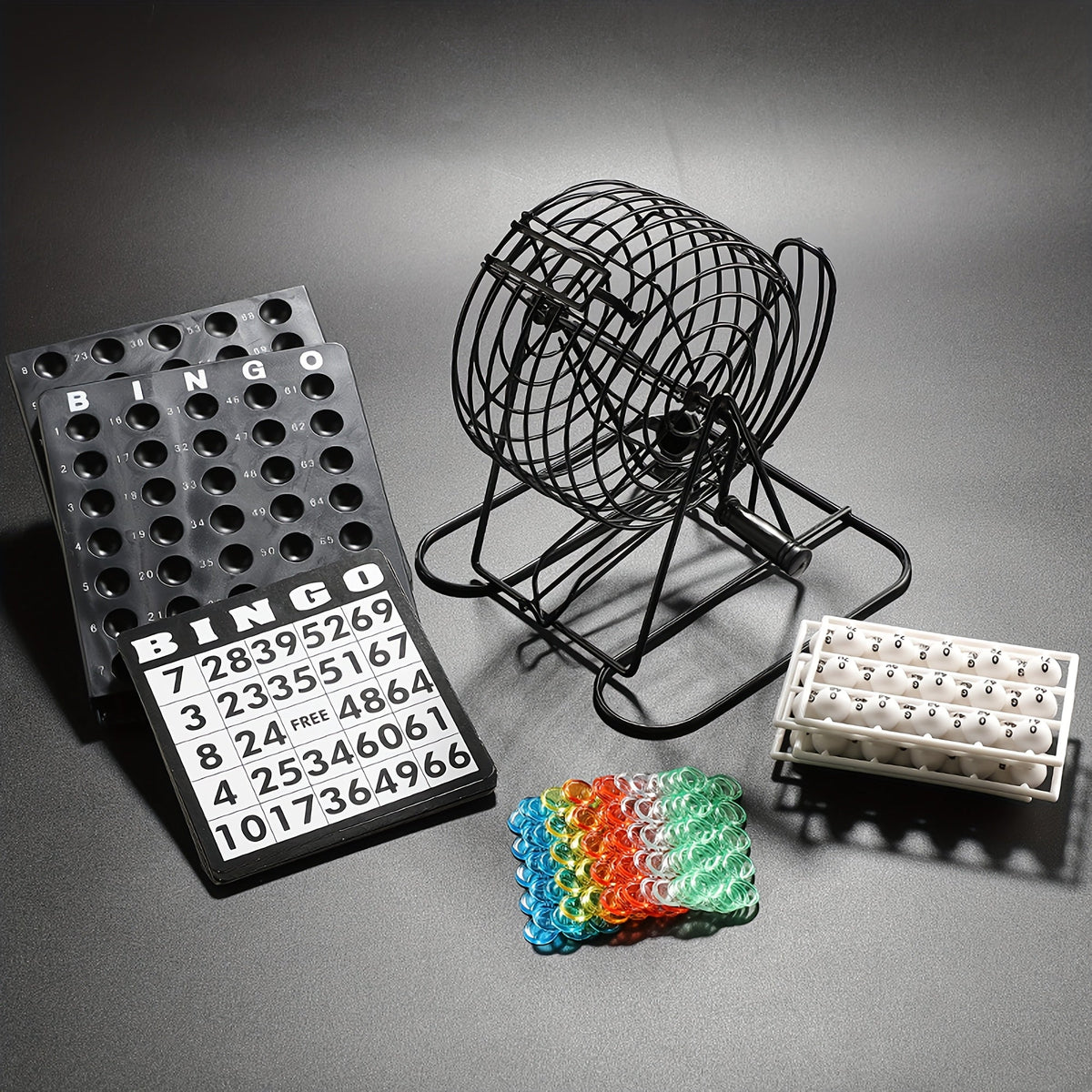 Deluxe Bingo Game Set with Stainless Steel Metal Cage | Includes Bingo Balls Cards & Colorful Chips | Classic Family Board Game for Game Nights Parties and Large Groups