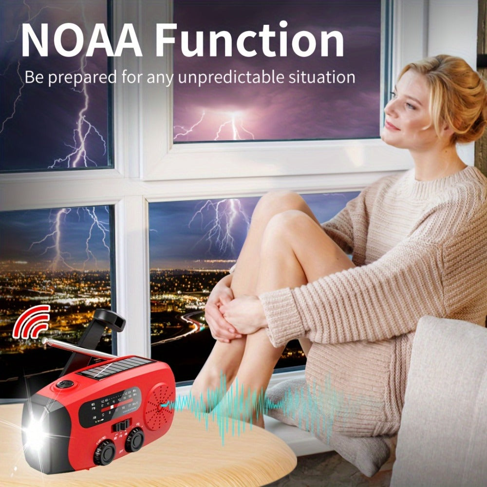 NOAA Emergency Weather Radio Solar Hand Crank with 2000mAh Power Bank & LED Flashlight – AM/FM/NOAA Portable Survival Radio, USB Charging, Solar Powered, Hurricane & Winter Storm Preparedness Gear