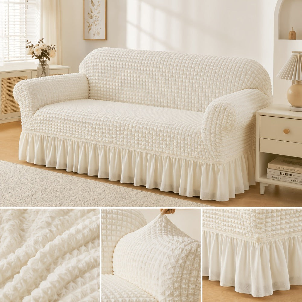 Seersucker Sofa Slipcover Elastic Band Closure Pet-Friendly All-Purpose Sofa Cover for Living Room Home Decor Protection — Single 2 4 Seater Multiple Colors