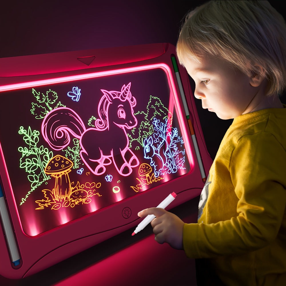 LED Light Up Drawing Board for Kids with 9 Double-Sided Tracing Cards & 6 Markers – Travel Doodle Board, 6 Colors