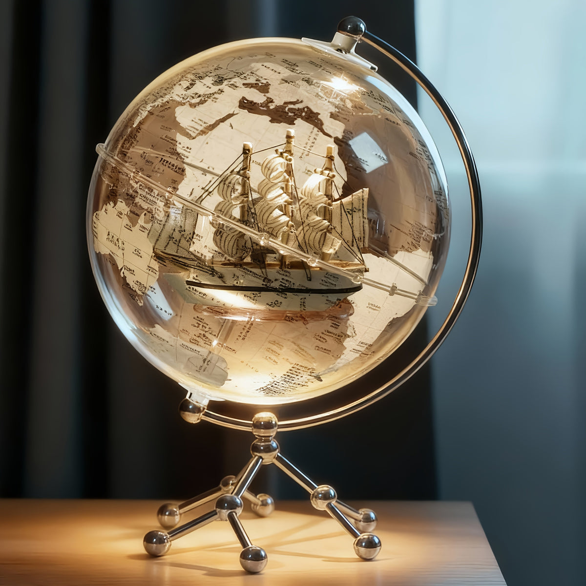 LED Lighted Globe for Kids & Adults 7.87 Inch Clear Acrylic Earth Globe Warm White Light Metal Stand Detailed World Map | Desktop Bookshelf Home Office Decor | Geography STEM Gift