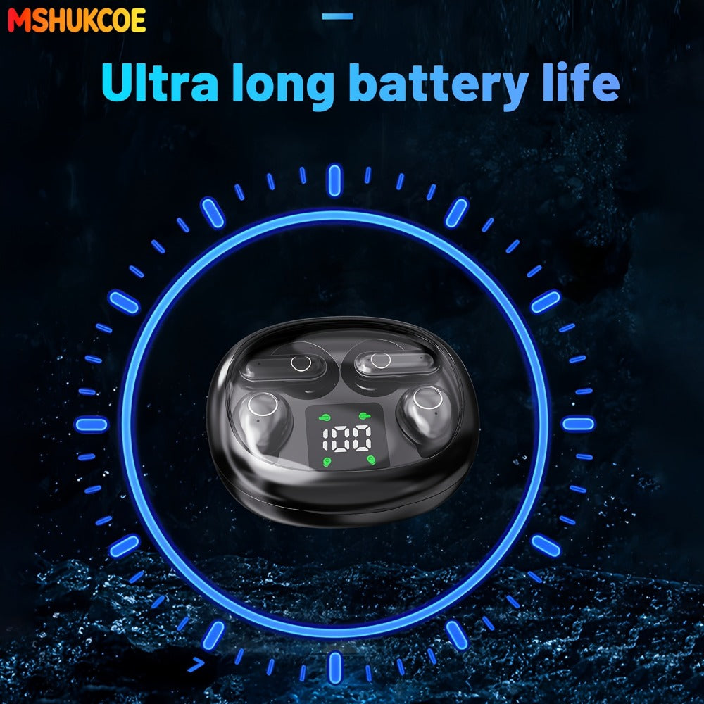 MSHUKCOE 2in1 Sleep Earbuds Invisible Mini Noise Cancelling, 6D HiFi Sound Effect Low Bass Wireless Headphones Long Battery Life, Comfortable Wear for Leisure Office Classroom, Birthday Gift