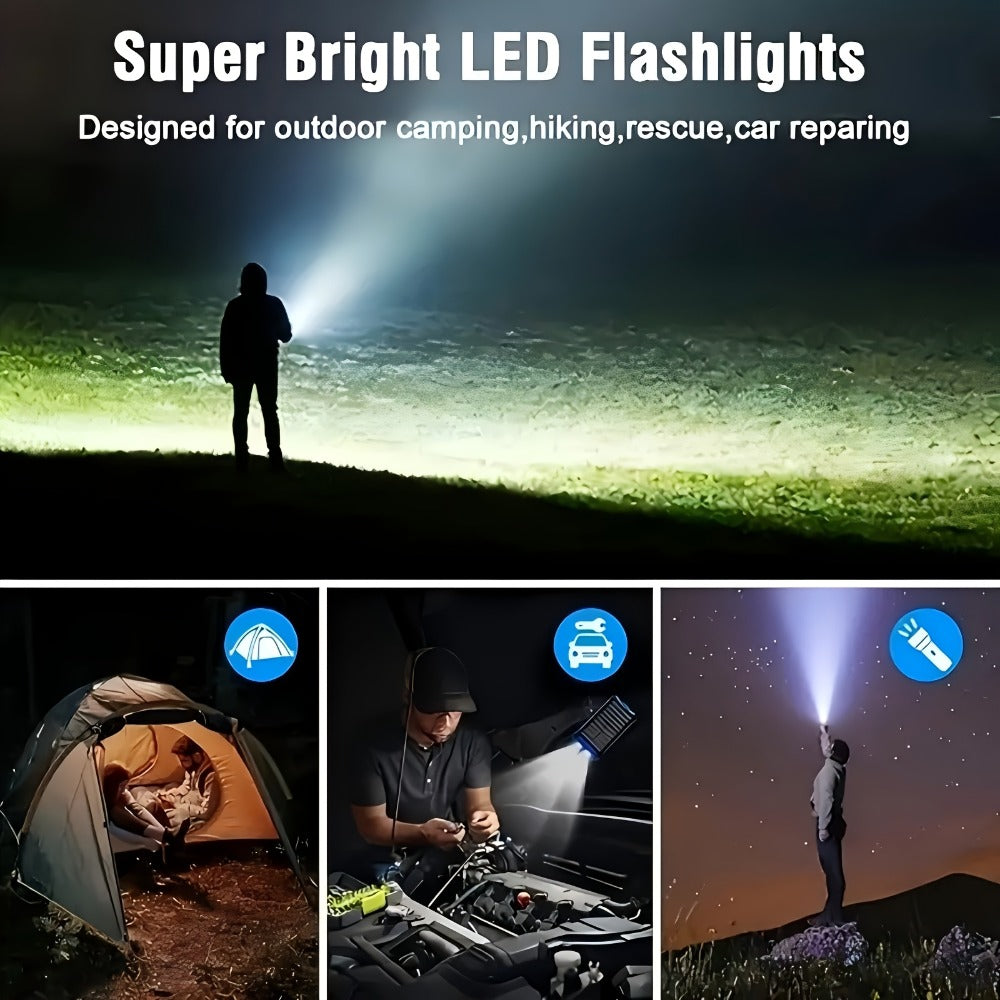 Solar Power Bank 46800mAh Wireless Charging 4 Built-in Cables Dual LED Flashlight 15W Fast Charge Outdoor Camping Hiking Emergency Battery Pack iPhone Android Red Green Blue Black Orange