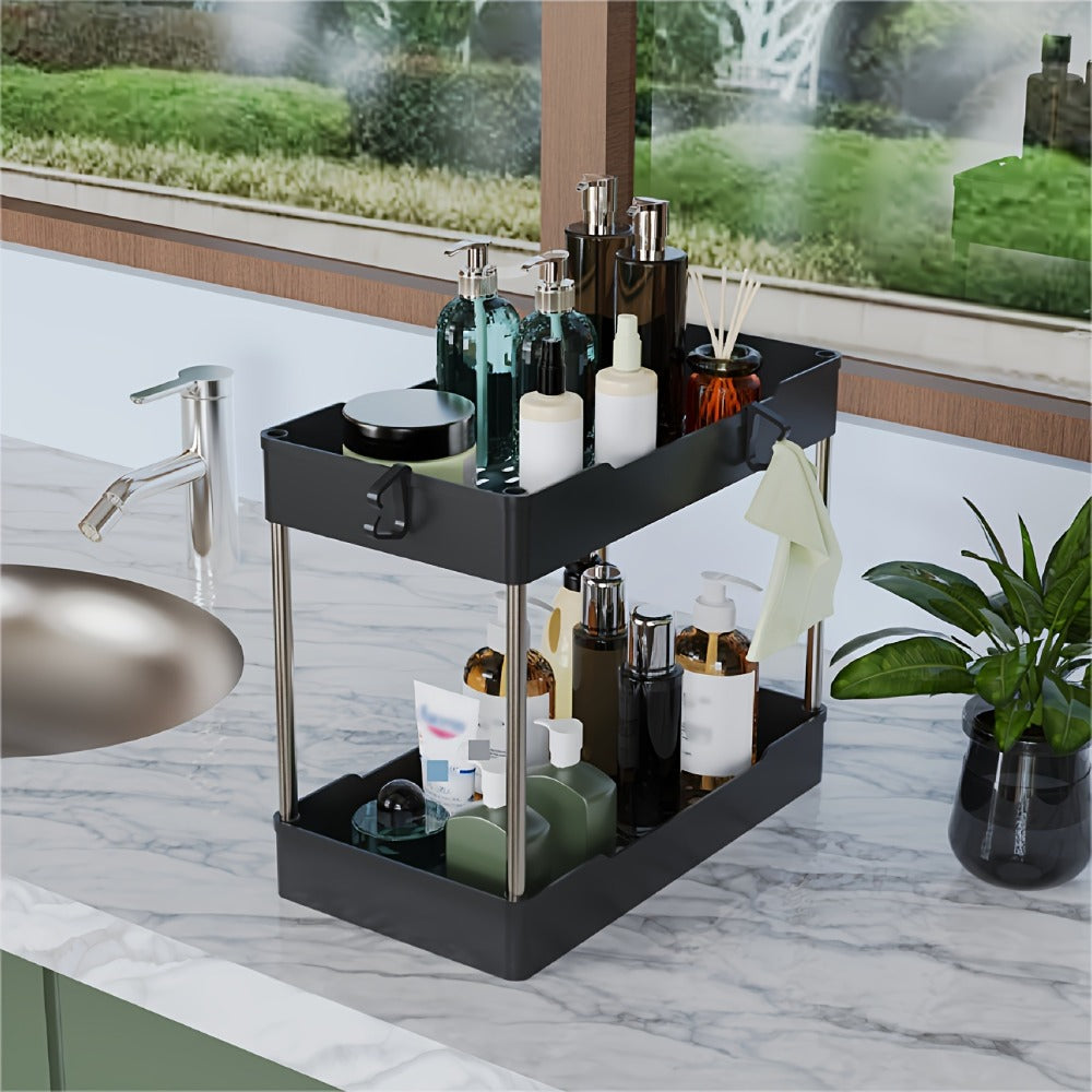 Under Sink Organizer 3-Pack 2-Tier Storage Rack – Bathroom Cabinet Organizer for Toiletries Cleaning Supplies Kitchen Spices