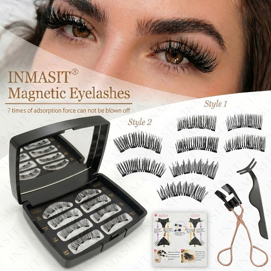 3D Quantum Magnetic Lash Clusters Kit 8Pcs — No Glue False Eyelashes with Applicator Tweezers & Brush, 2 Styles Reusable Beginner-Friendly Natural Lash Set for Daily Makeup, Parties & Valentine Gift