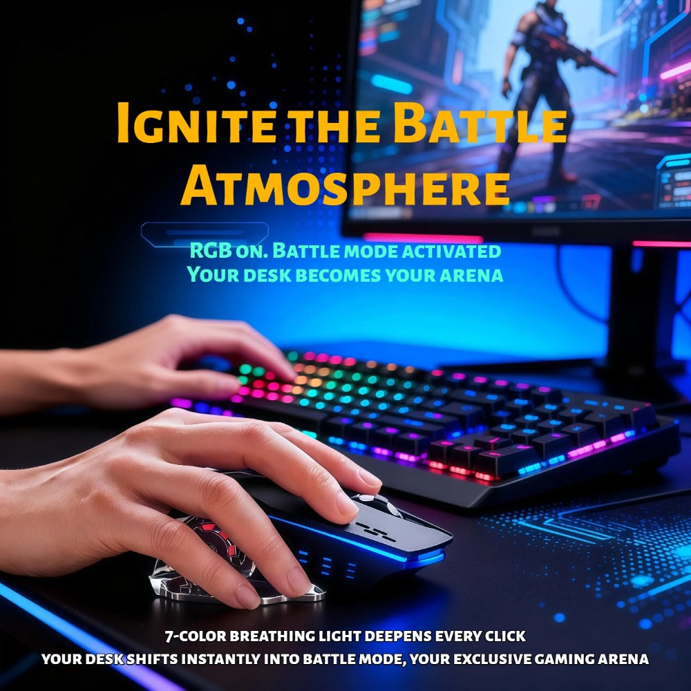 Bluetooth 5.0 2.4G Dual Mode Wireless RGB Gaming Mouse Silent 6 Button Ergonomic USB-C Rechargeable Breathing Light for PC Laptop Mac Tablet Office Gaming Tech Black Star Black White Gray