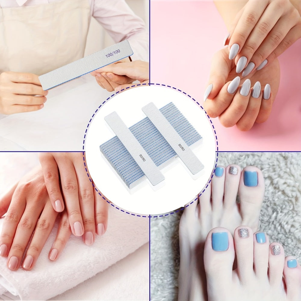 Professional Nail Files 50pcs Bulk Set Double Sided Emery Boards – 80/80, 100/100 & 100/180 Grit Options for Acrylic, Gel & Natural Nails | Washable Reusable Nail Shaping Tools for Home & Salon