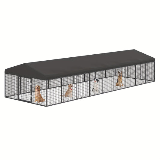 Outdoor Dog Kennel with Galvanized Steel Frame, Roof Cover and Double Locks