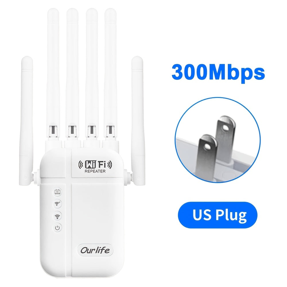 Ourlife WiFi Extender 11000 Sq Ft 6-Antenna 360° - 2.4GHz Signal Enhancer with Ethernet Port, Plug and Play, for Home Shopping Mall Coffee Shop Hotel Large Area Coverage