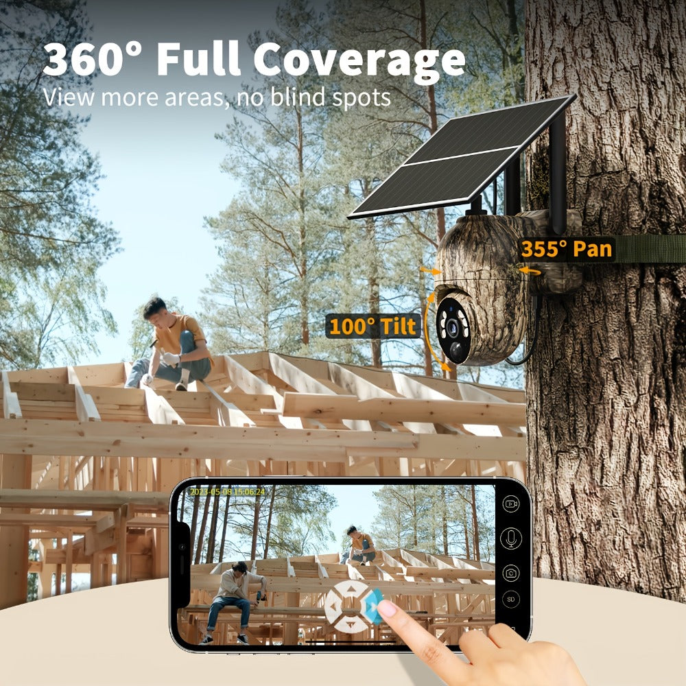 4G LTE Solar Trail Camera No WiFi Needed, Outdoor Security Camera 4K Night Vision, 360° Pan Tilt Live View, Two-Way Audio, Waterproof – Hunting Farm Ranch Wildlife Monitoring