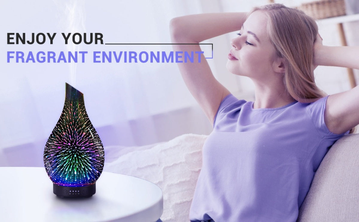 Essential Oil Diffuser Glass Ultrasonic Cool Mist Aromatherapy Diffuser – 4.06 oz Quiet Waterless Auto Shut-Off, 4 Timer Settings, 7 Color Night Light, Home Office Bedroom Use (Silver)