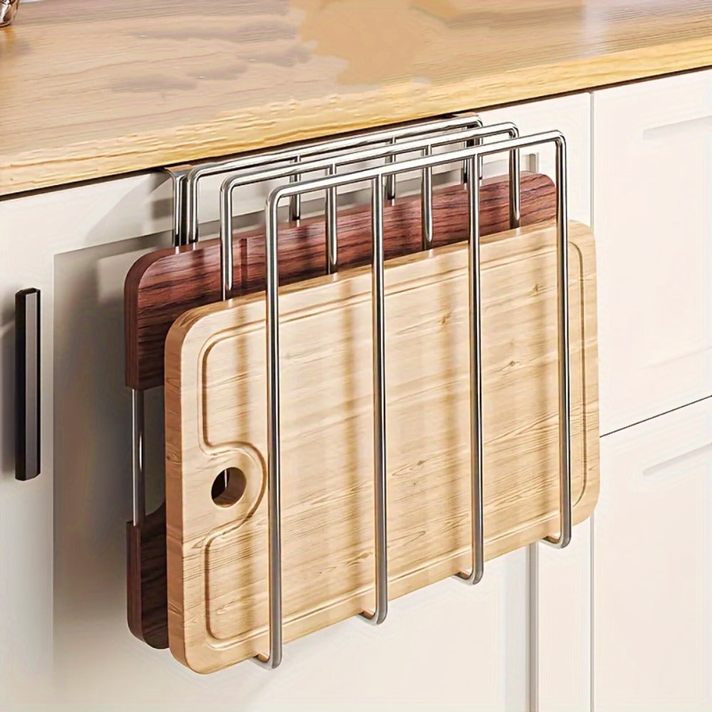 Kitchen Hook Rack for Cutting Boards Lids & Cabinet Door – Heavy Duty Carbon Steel Wall Mounted Organizer for Kitchen Tools & Bathroom Supplies, Rust-Resistant Black