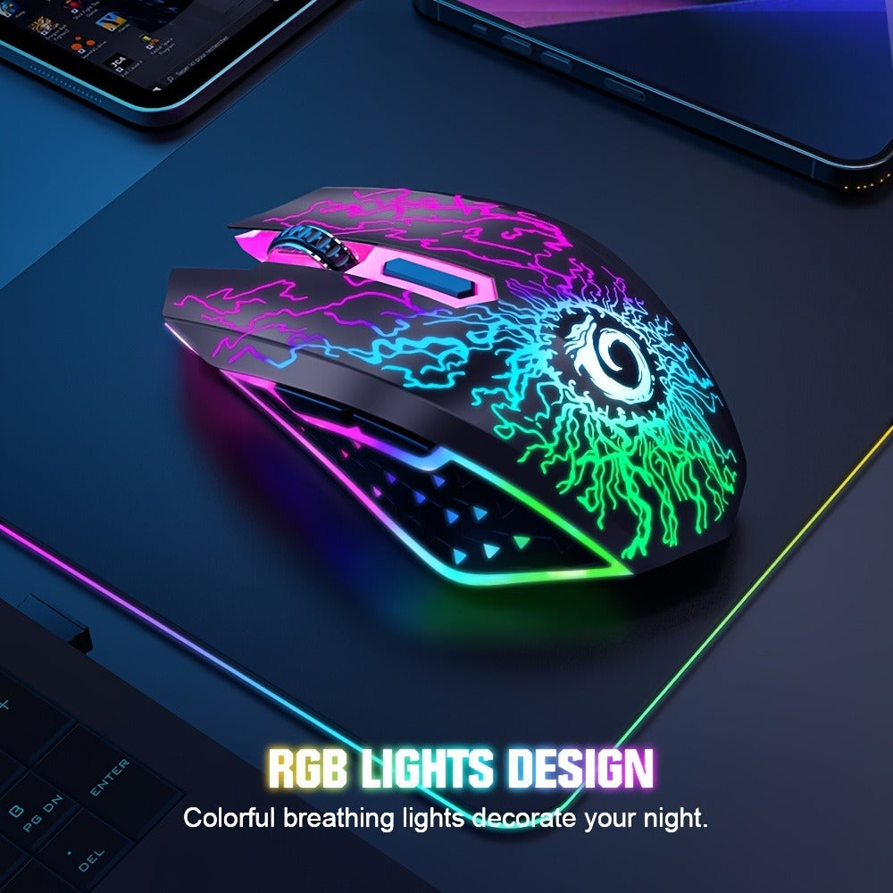 RGB Wireless Gaming Mouse Rechargeable Silent Click Colorful LED Lights 2.4G USB Nano Receiver USB-C Charging PC Mac Laptop Desktop Chromebook Black White Pink